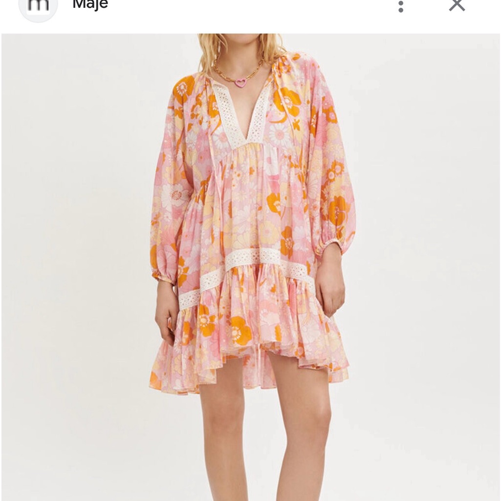Maje Cotton Voile And Silk Printed Dress